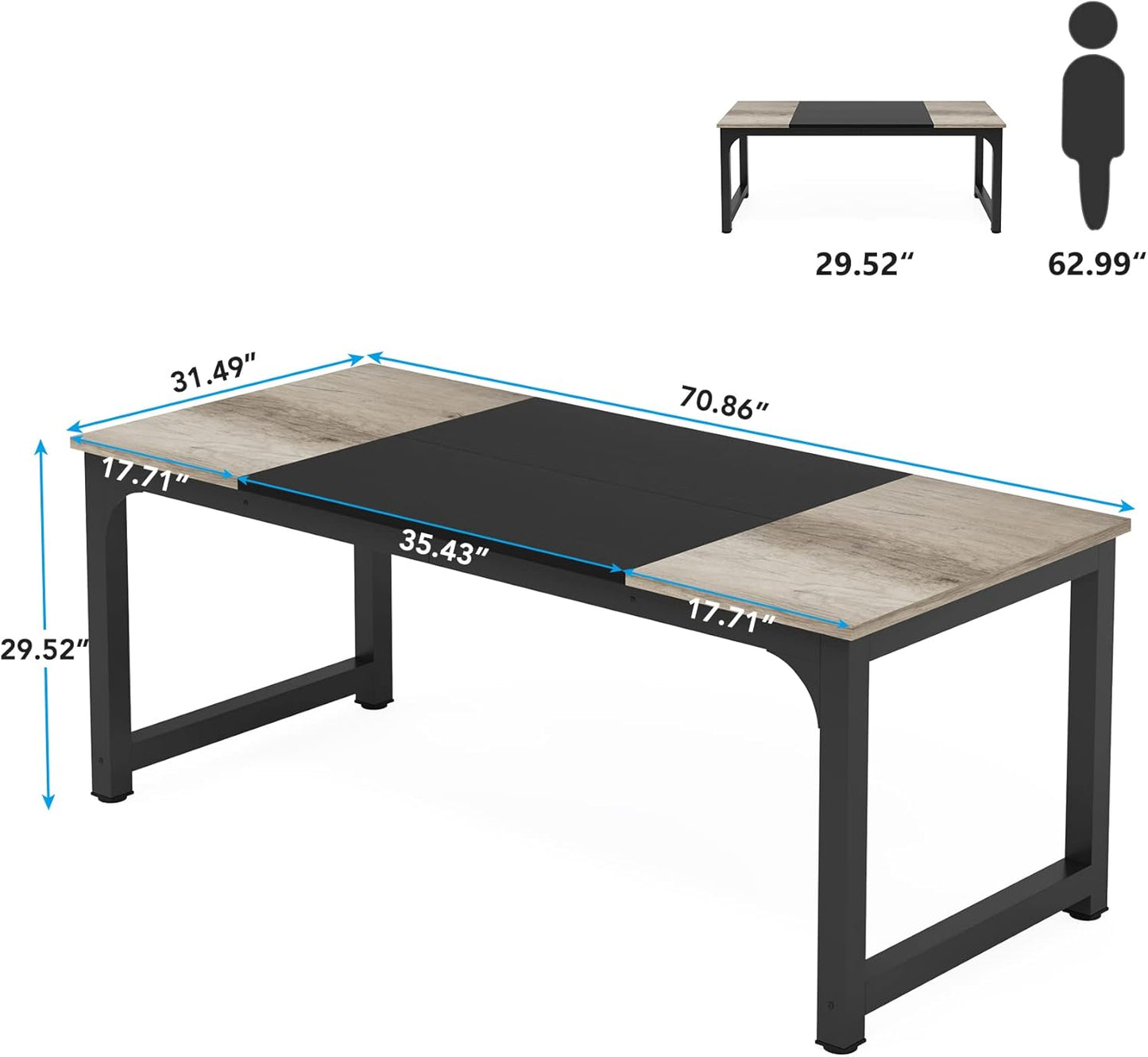 Tribesigns 70.8”Executive Desk, Large Office Computer Desk with Thicken Frame, Modern Simple Workstation Business Furniture for Home Office, Vintage Grey/Black