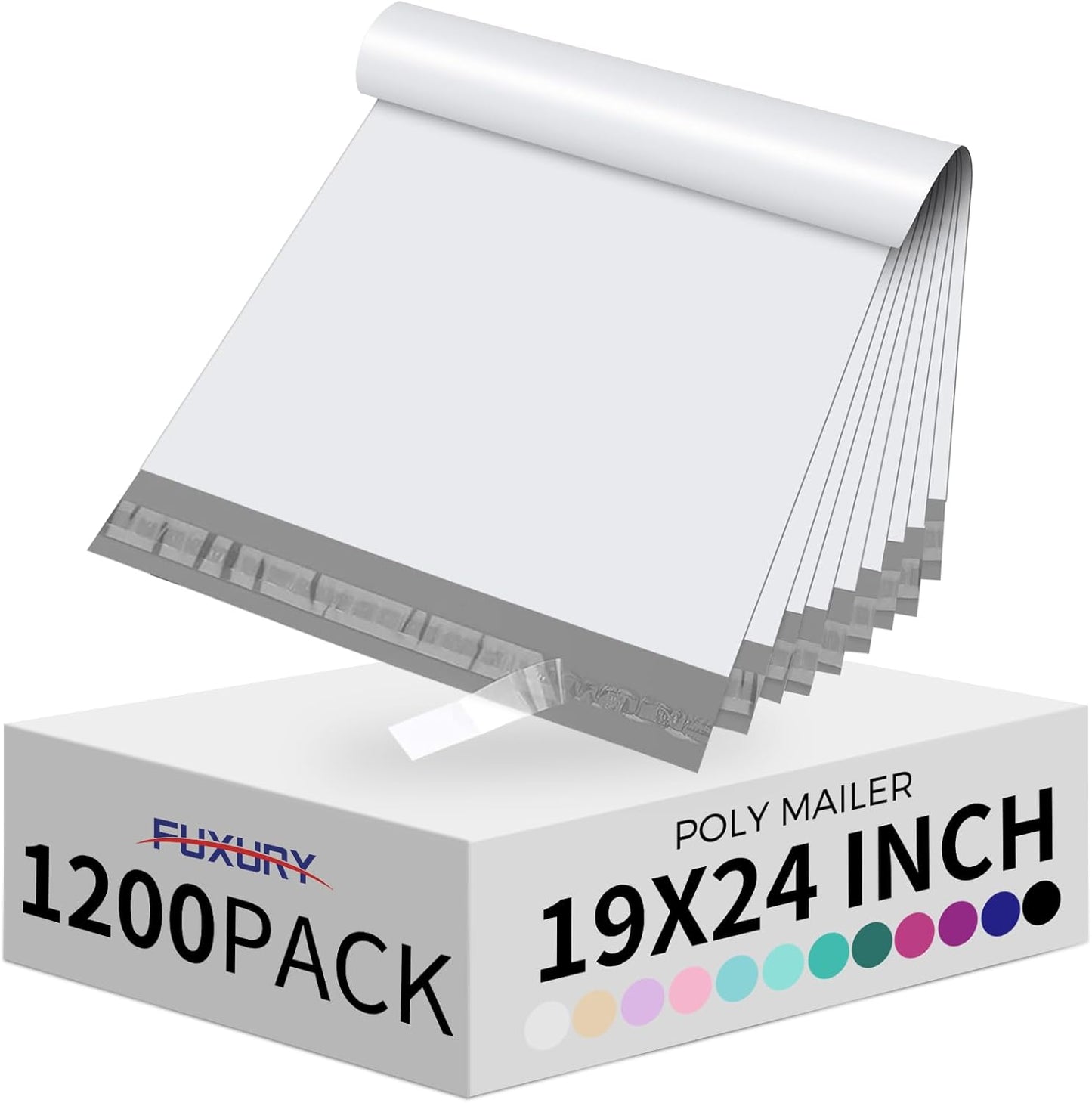 Fuxury Poly Mailers 19x24 Inch 1200 Pack, Bulk Shipping Bags for Clothing, Strong Adhesive Shipping Envelopes for Small Business Suppliers,Waterproof Mailers Poly Bags Mailing Envelopes White