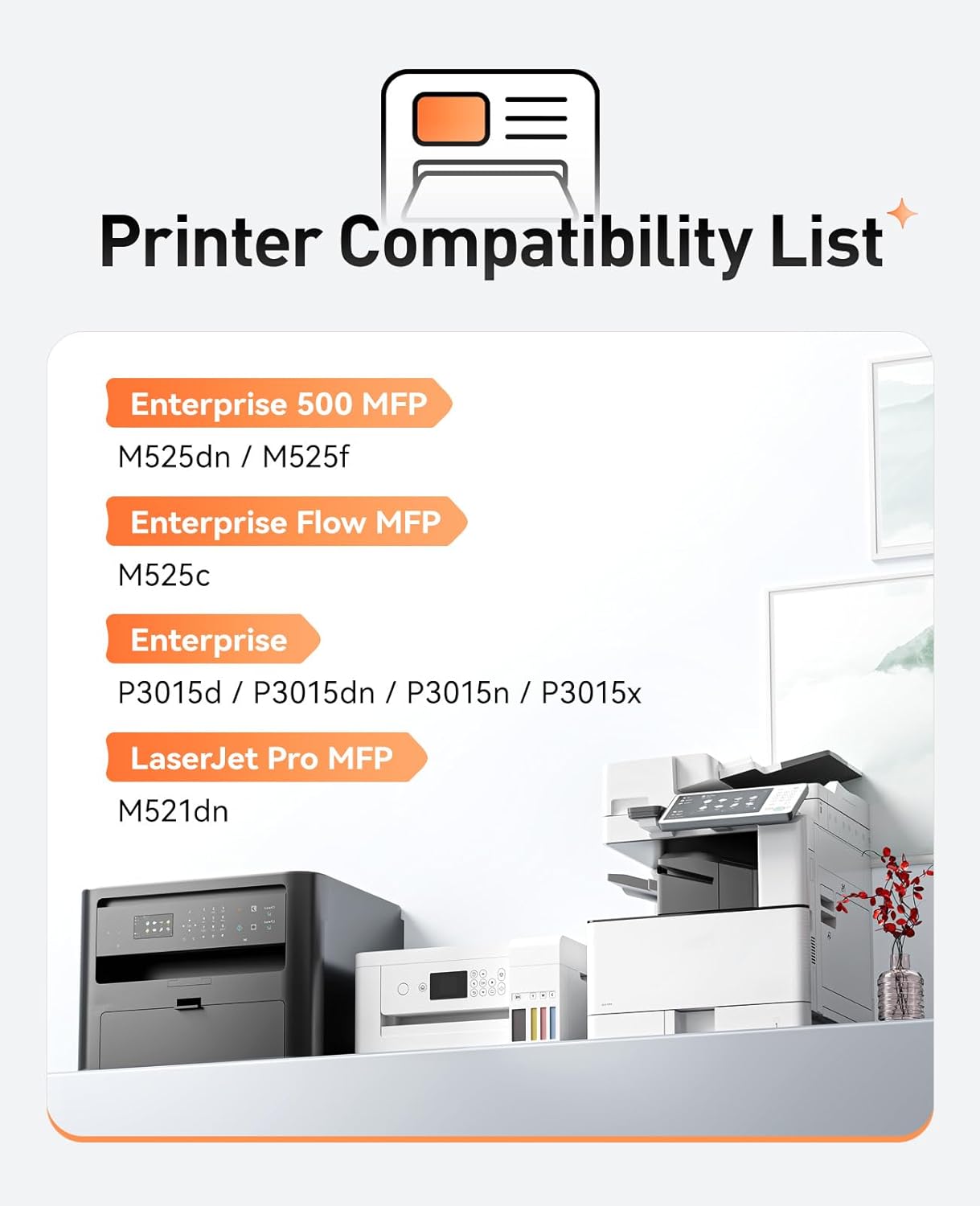 55A Black Toner Cartridge 2-Pack Replacement for HP 55A CE255A 55X CE255X Compatible HP Laserjet Enterprise 500 MFP M525dn M525f Flow M525c P3015d P3015dn P3015n P3015x M521dn M525 P3015 M521 Printer