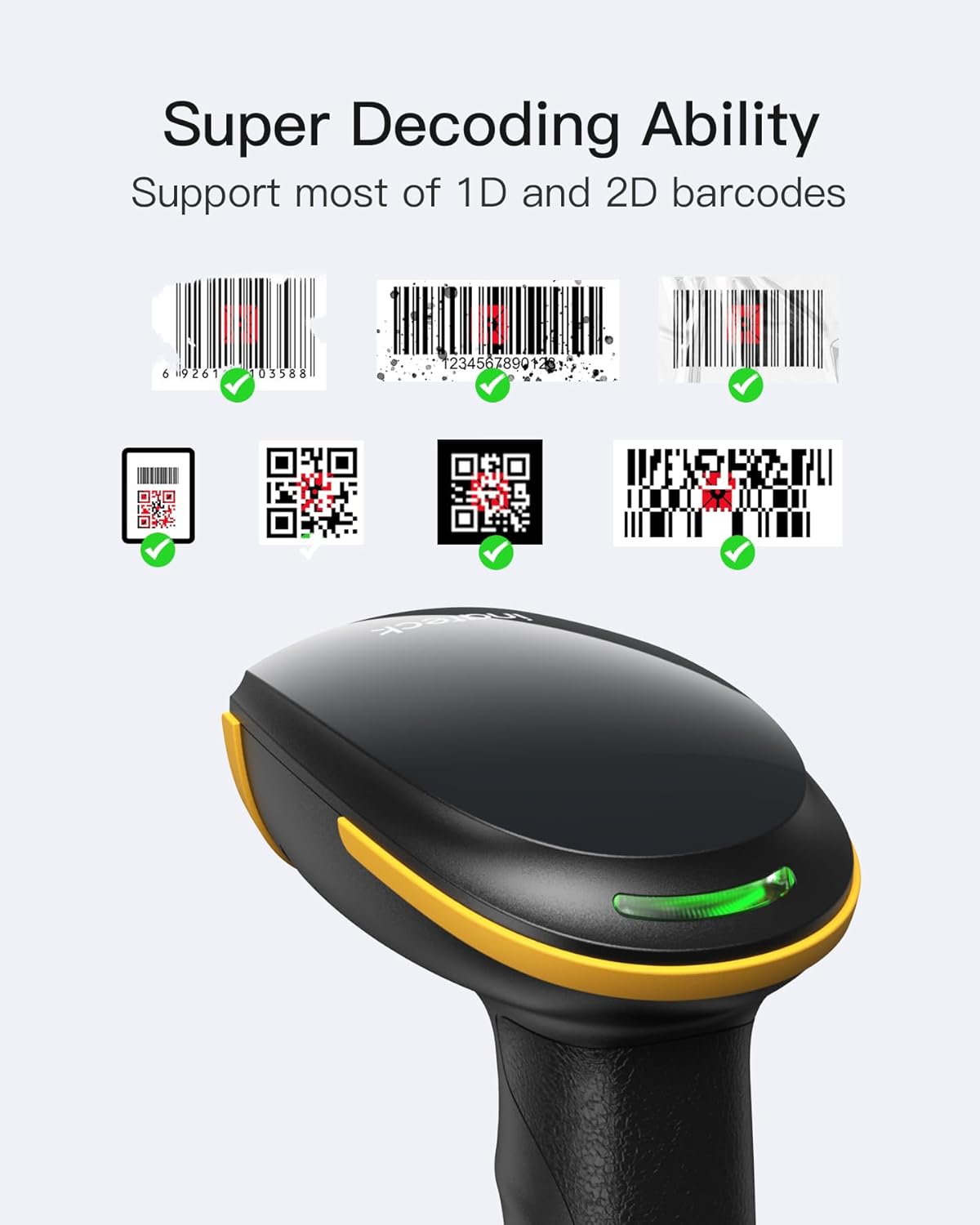 Inateck 2D Barcode Scanner with Intelligent Stand, Wireless QR Code Scanner, Handheld Scanner with APP and SDK, 2D Imager with 2600mAh Battery, BCST-35