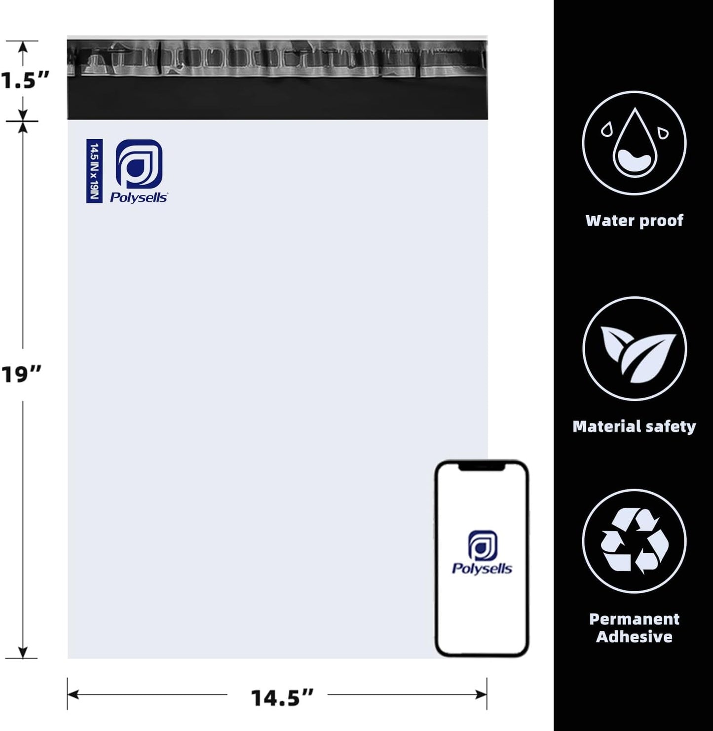 POLYSELLS 50 pcs 14.5x19 Inches White Poly Mailers Shipping Envelopes, Strong Adhesive Sealing, Waterproof, and Tear-resistant Postal Mailing Bags for Clothing, Books, and Accessories