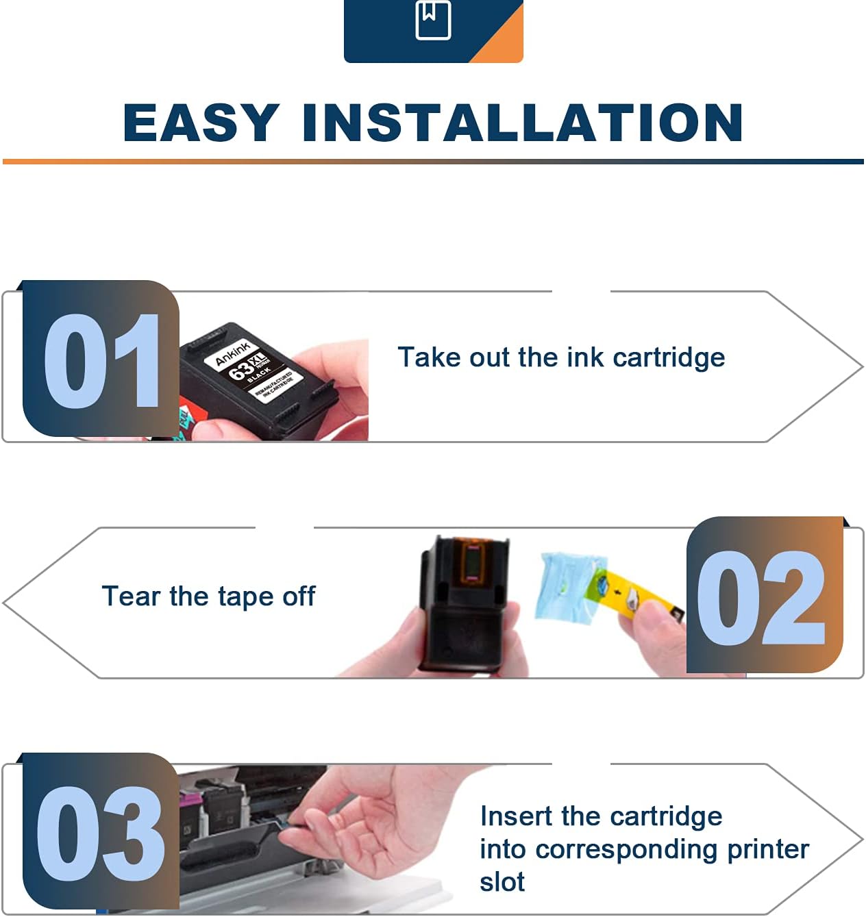 63XL Ink Cartridges Replacement for HP 63 XL (2 Black 1 Color Combo 3-Pack) Fit for HP63 3830 4650 4652 4655 5200 5252 5255 5258 4520 4512 1112 2132 3630 3632 3631 2130 4510 4654 Printers BK Tricolor