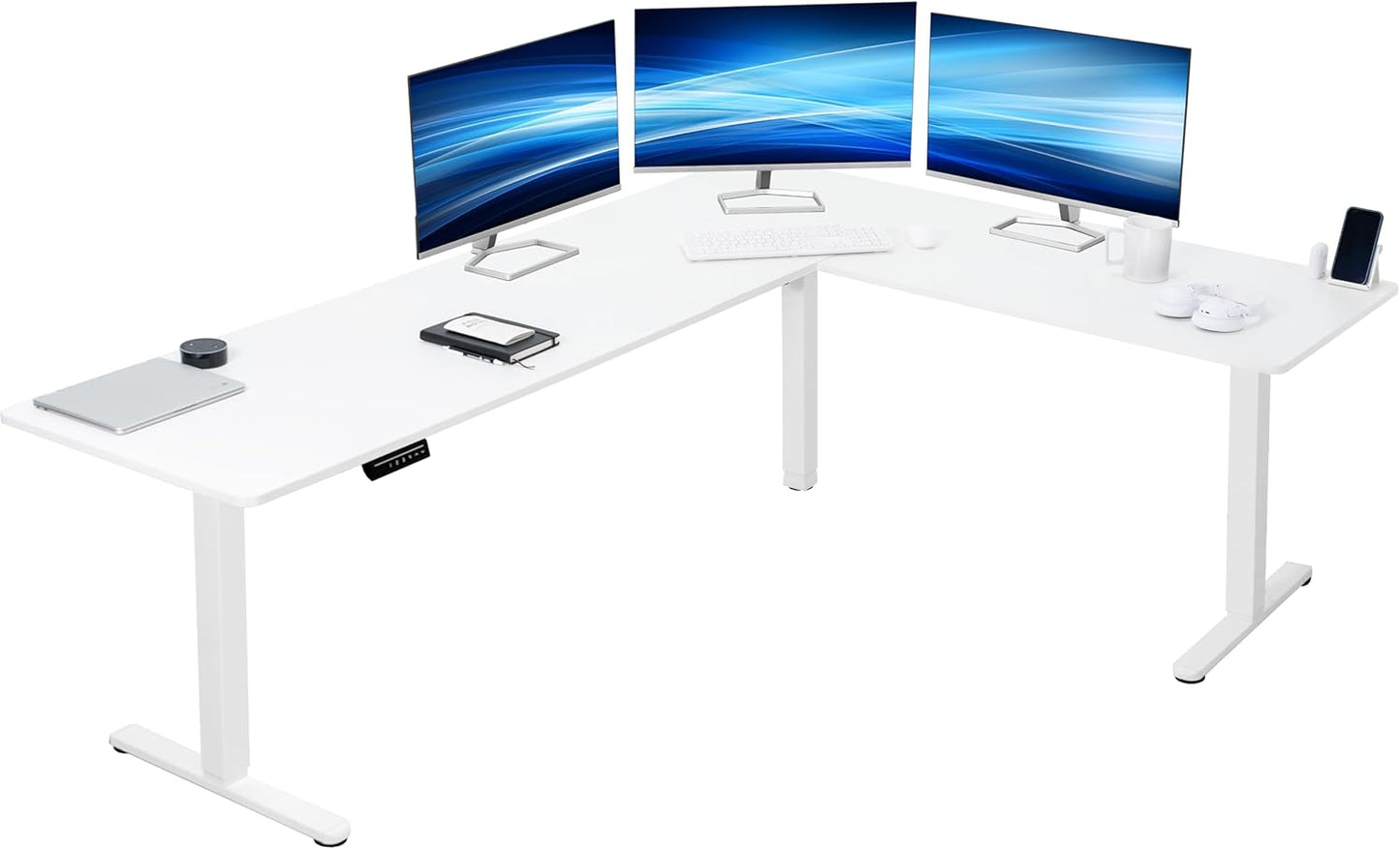 VIVO Electric Corner L-Shaped 84 x 63 in Standing Desk, Memory Height Adjustment, White Top White Frame, DESK-E3CTWW-84