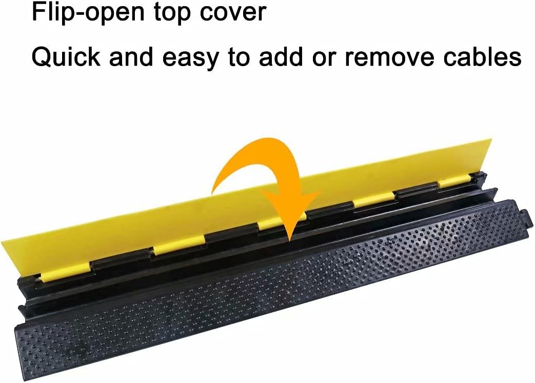 Rubber Cable Ramp Cord Cover Cable Protector Ramps Wire Hose Protective 2 Channel 22000Lbs Load Capacity Traffic Speed Bump for Asphalt Concrete Gravel Driveway Indoor Outdoor, 3 Pack