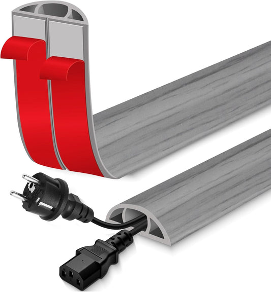 Floor Cord Cover for Wires on Floor Self Adhesive Cord Hider Floor Cable Management Wire Covers for Cords Protector Prevent Cable Trips Cord Cavity W 0.51" x H 0.31", Gray Wood, 3.3Ft