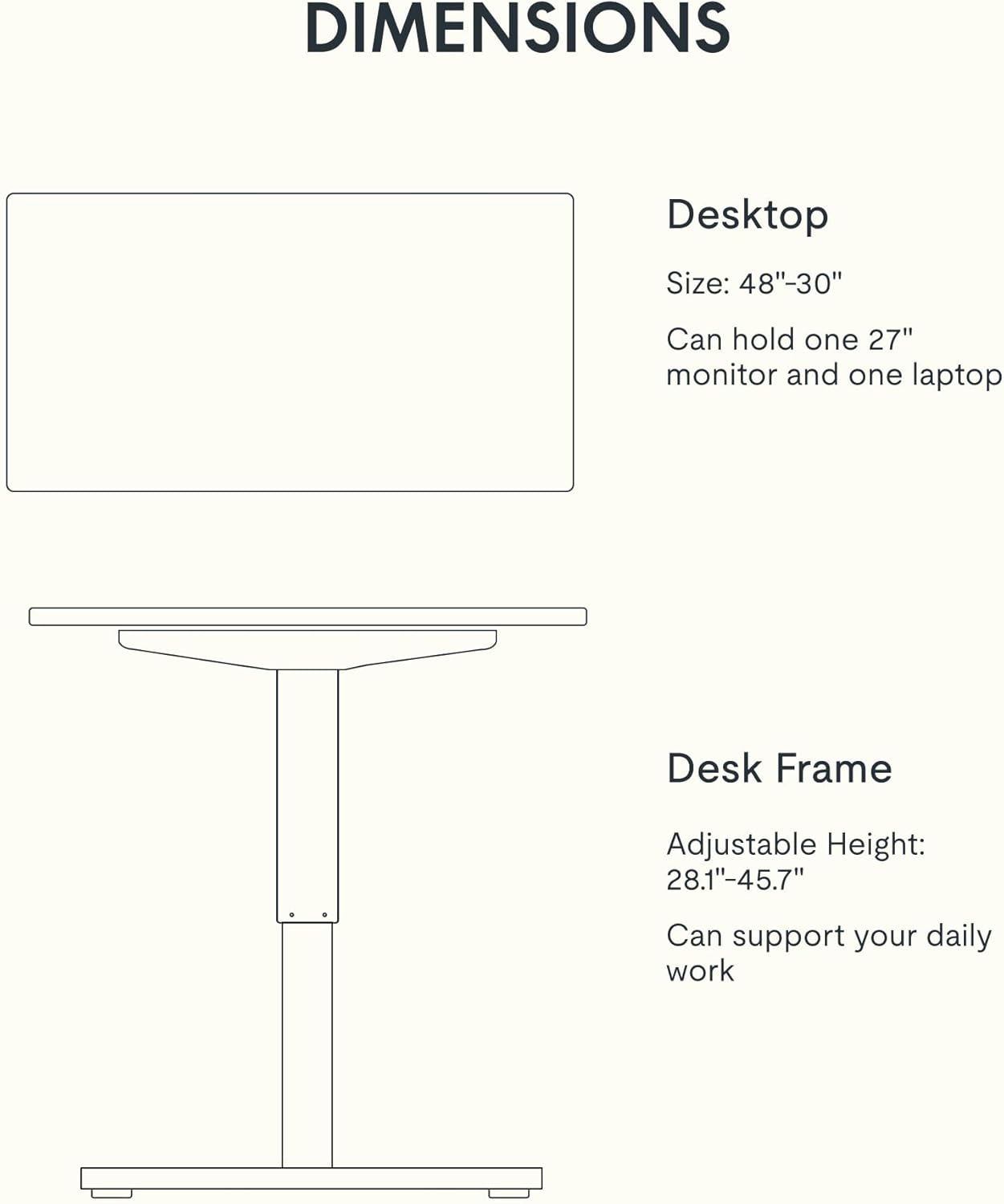 FLEXISPOT EN1 Whole-Piece Standing Desk 48 x 30 Inches Height Adjustable Electric Desk Sit Stand Desk Home Office Desks (Black Frame + Gray Wood Grain Top, 2 Packages)