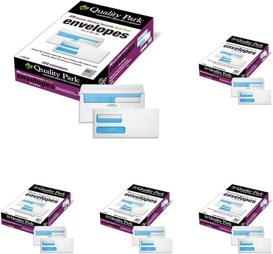 Quality Park® Redi-Seal™ Double-Window Security Envelopes, #9, 3 7/8" x 8 7/8", White, Box Of 500 (Pack of 5)