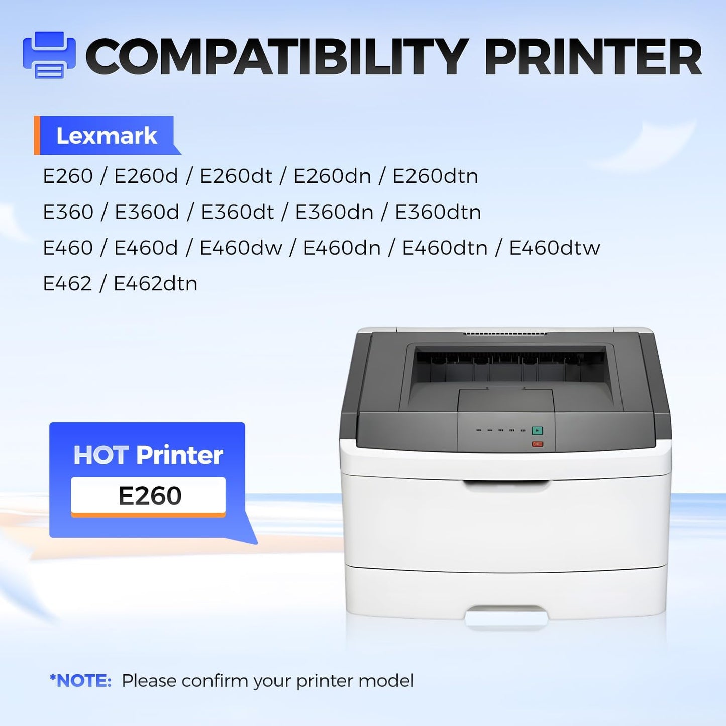E260A11A Black Toner Cartridge with chip High Yield 1-Pack Replacement for Lexmark E260A11A Compatible with E260 E360 E460 E462 E260d E260dn E260dt E260dtn E360d E360dn E460d E460dw E462dtn Printer