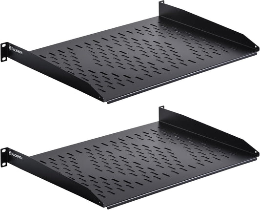 RackPath 1U Cantilever Universal Rack Shelf - 14in Deep – Rackmount Shelf for 19’’ AV/Network Equipment Racks – 55lbs Capacity - 2Pack