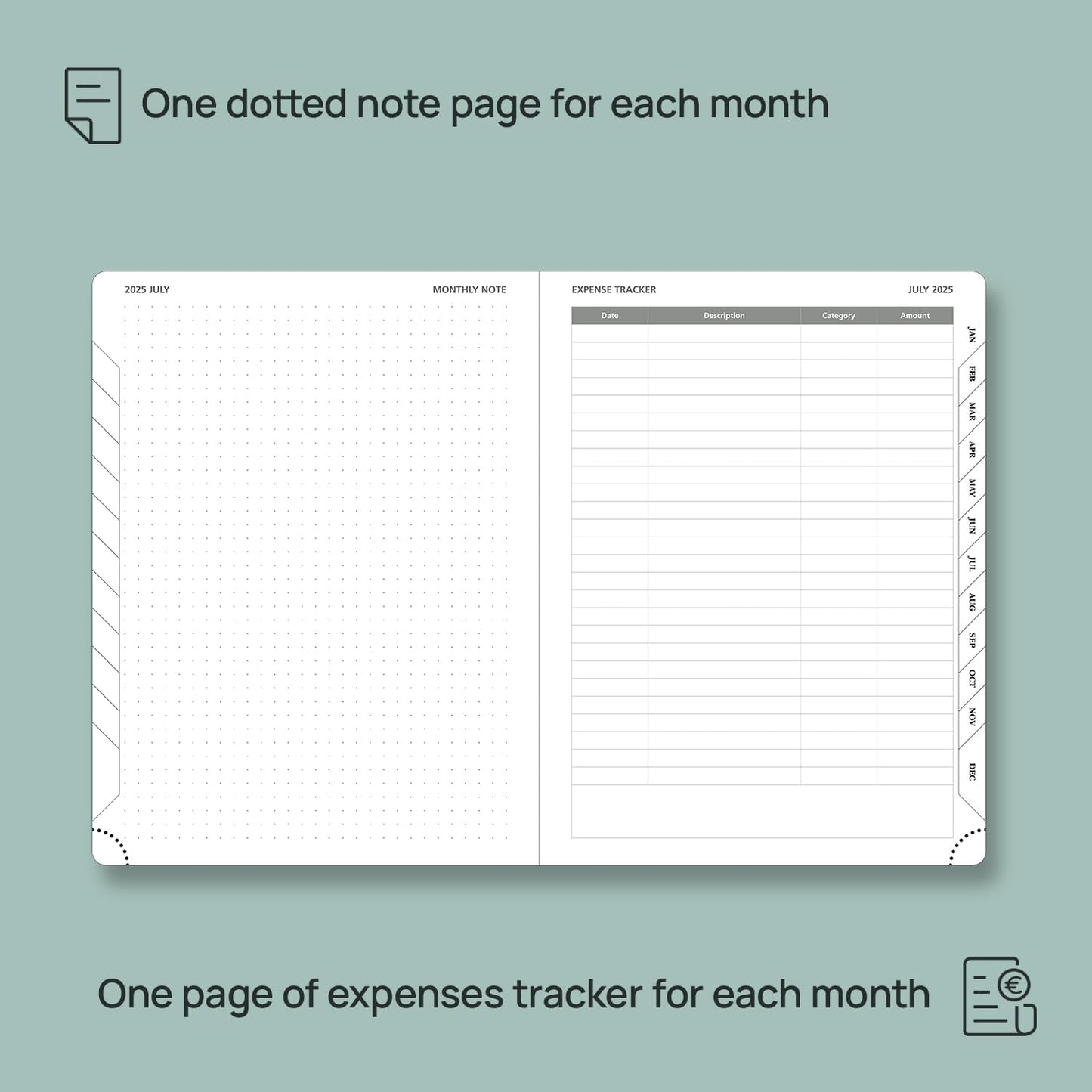 POPRUN Monthly Planner 2025-2026 (Medium- 6.5'' x 8.5'' Soft Cover), 18-Month Calendar Book (Jul.2025-Dec.2026), Calendar Planner with Monthly Tabs & Pocket, 100 GSM Paper - Pacific Green