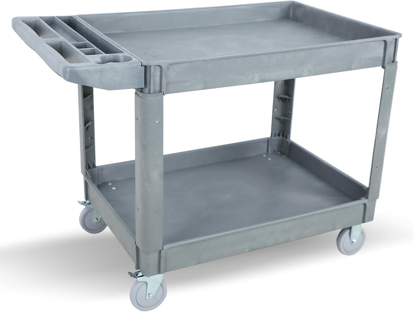 2 Tier Rolling Utility Cart on Wheels, 1000 lbs Capacity Plastic Service Cart with Lipped Shelves, 46 x 26-Inch Heavy Duty Work Cart for Warehouse, Garage, Cleaning, Gray