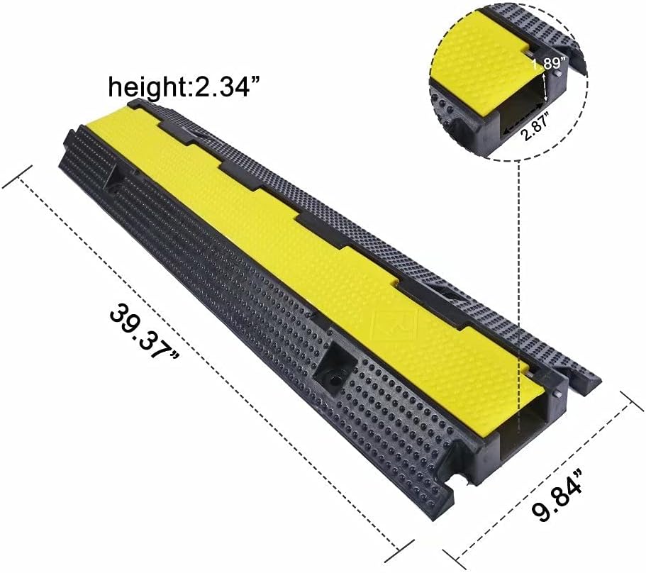Rubber Cable Ramp Cord Cover Cable Protector Ramps Wire Hose Protective 1 Channel 22000Lbs Load Capacity Traffic Speed Bump for Asphalt Concrete Gravel Driveway Indoor Outdoor, 5 Pack