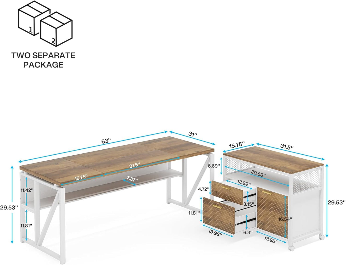 Tribesigns Office Desk with Drawers Sets, 63 inches L Shaped Computer Desk with Mobile File Cabinet,Big Executive Desk for Home Office Furniture Sets (Light Walnut, 63-inch)
