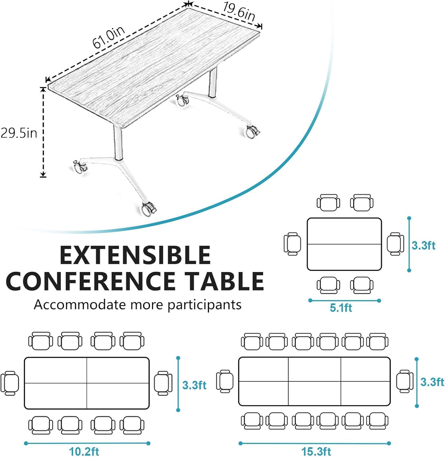 Conference Room Table, Folding Conference Tables,Thicken Grey Tabletop,Flip Top Wooden Seminar Meeting Room Table for Conference Room Offices (8, Walnut, 61.0“)