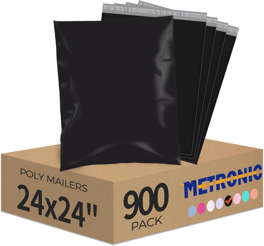 Metronic Poly Mailers 24x24 900 Pcs Black, Large Shipping Bags for Clothing Packaging Bags Strong Self Seal Adhesive Shipping Envelopes for Small Business Tear-resistant Mailing Bags Mailing Envelopes