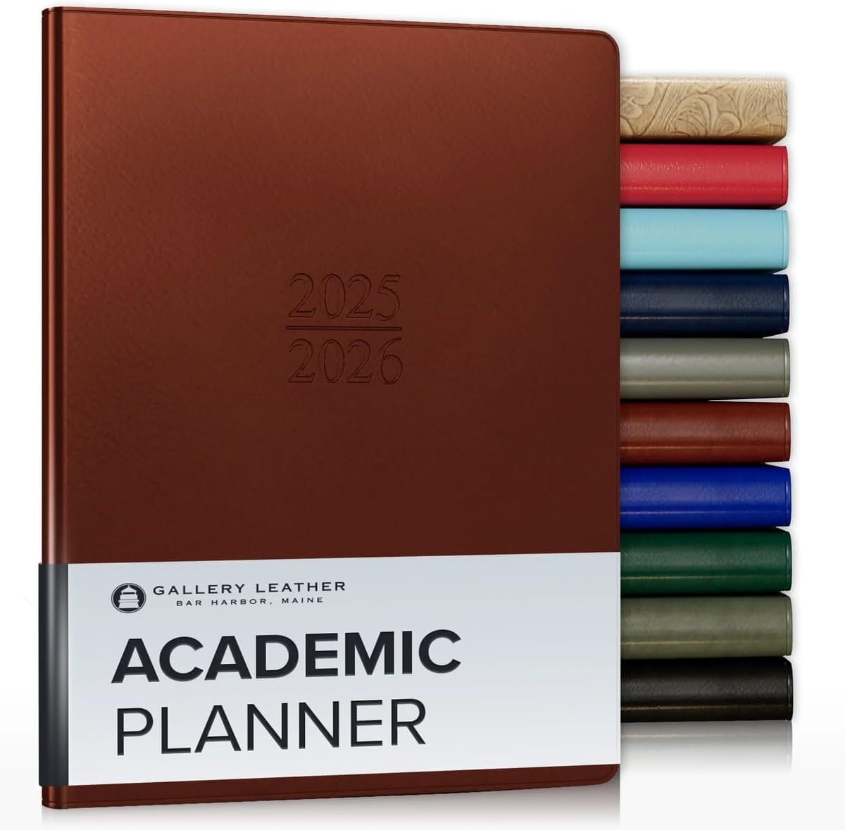 Gallery Leather Academic Planner 2025-2026, Teacher and Student Weekly Monthly Planner, Elegantly Bound Calendar with Gold-Gilded Page Edges, 18 Months - Freeport Metallic Copper - 9x7"