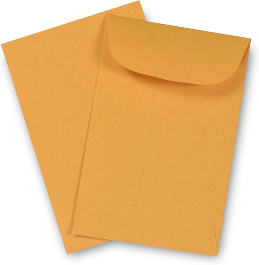 500 Guardian #4 Paper Coin Envelopes - Blank Small Envelopes for Coins, Receipts, Stamps, Small Parts Storage, & More – 3" x 4-1/2" Cash Envelopes – Gummed Flap Gift Card Holder Envelopes