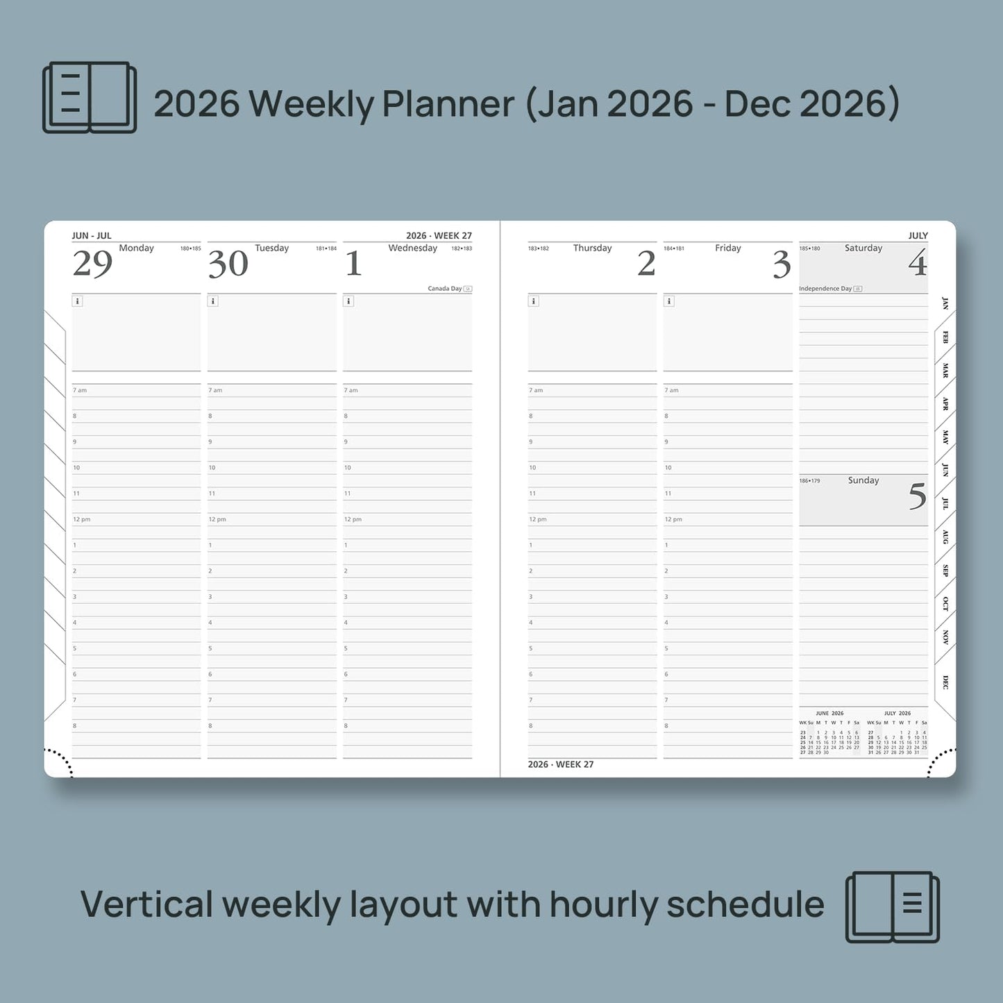POPRUN 2026 Planner (Large Size 8.5''x 10.5'' Hardcover) - Daily Weekly and Monthly Calendar Agenda 2026 Appointment Book with Hourly Time Slots, Monthly Tabs, 100 GSM - Orange