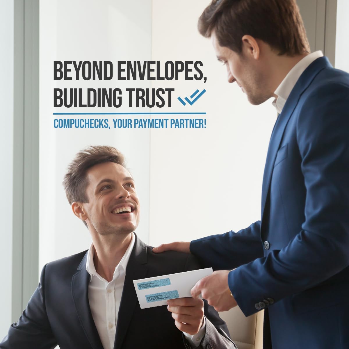 Compuchecks Double Window Envelopes #8- Flip and Seal Flap, Security Business Mailing Check Envelopes - Tamper Evident, Security Tint - 100 Count – Guaranteed to fit QuickBooks Checks