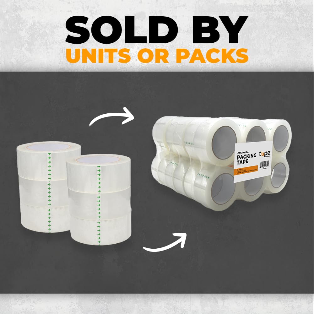 WOD CST20WBA Tan Packing Tape - 2" in. x 60 Yards Per Roll (6 Rolls) - Strong Heavy-Duty Industrial Shipping Box Packaging Tape for Moving, Office, & Storage