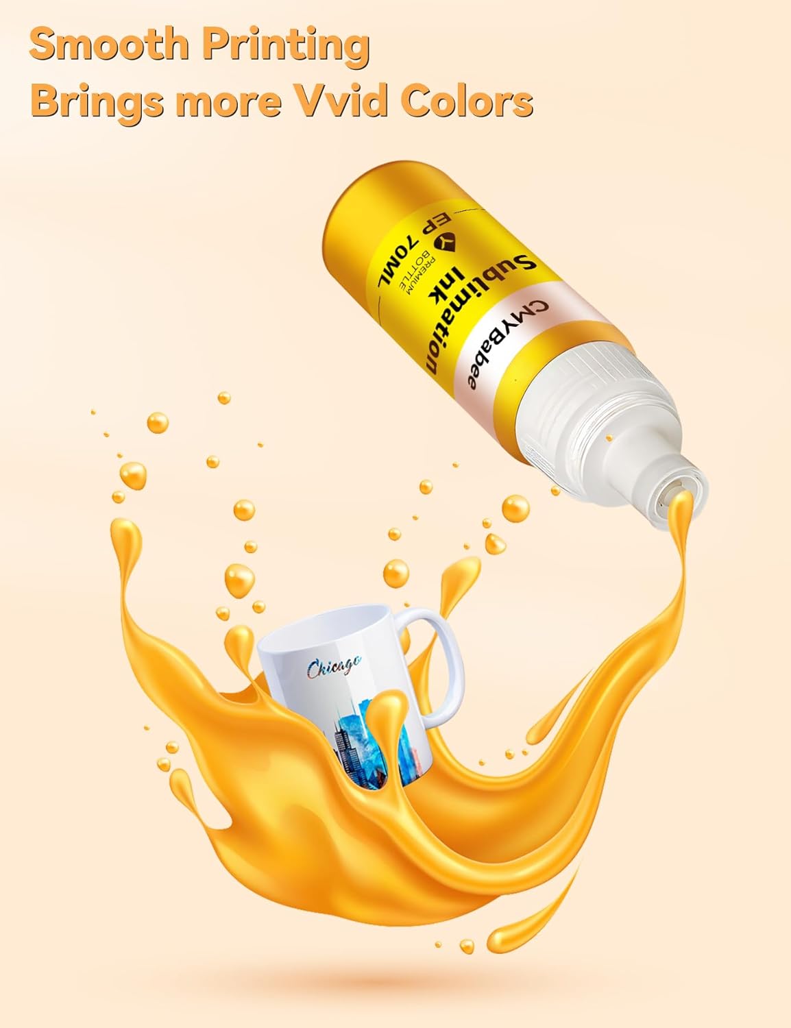 CMYBabee Sublimation Ink Refill Bottles Compatible for Epson Printers ET2800 ET15000 ET8550 ET2400 ET4800 ET2850 ET2803 ET3830 ET3850 ET4850 Heat Press Transfer on Mugs T-Shirts(4 Pack)