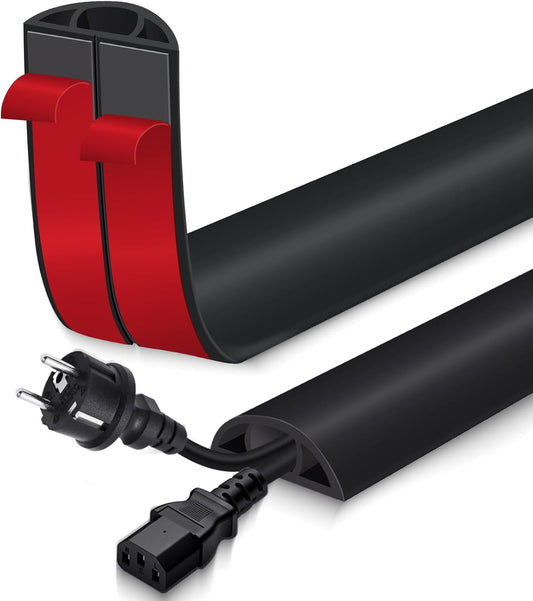 Floor Cord Cover for Wires on Floor Self Adhesive Cord Hider Floor Cable Management Wire Covers for Cords Protector Prevent Cable Trips Cord Cavity W 0.51" x H 0.31", Black, 10Ft