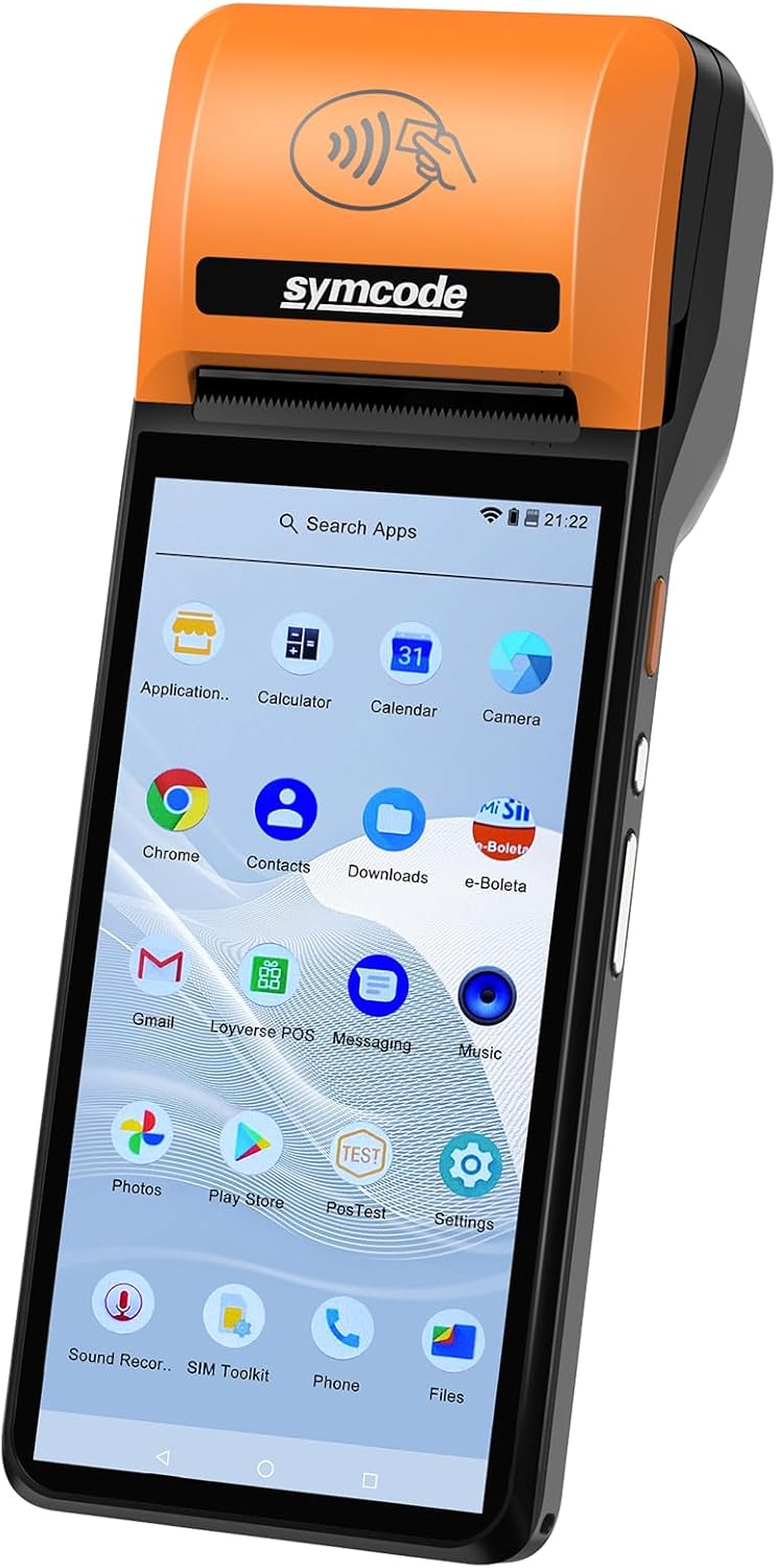 symcode POS PDA Printer Mobile POS Machine Terminal Thermal Receipt Printer 5.99" High Resolution and Clear Touch Screen Handheld PDA Printer Android 8.1 OS Support 4G WiFi Bluetooth with NFC