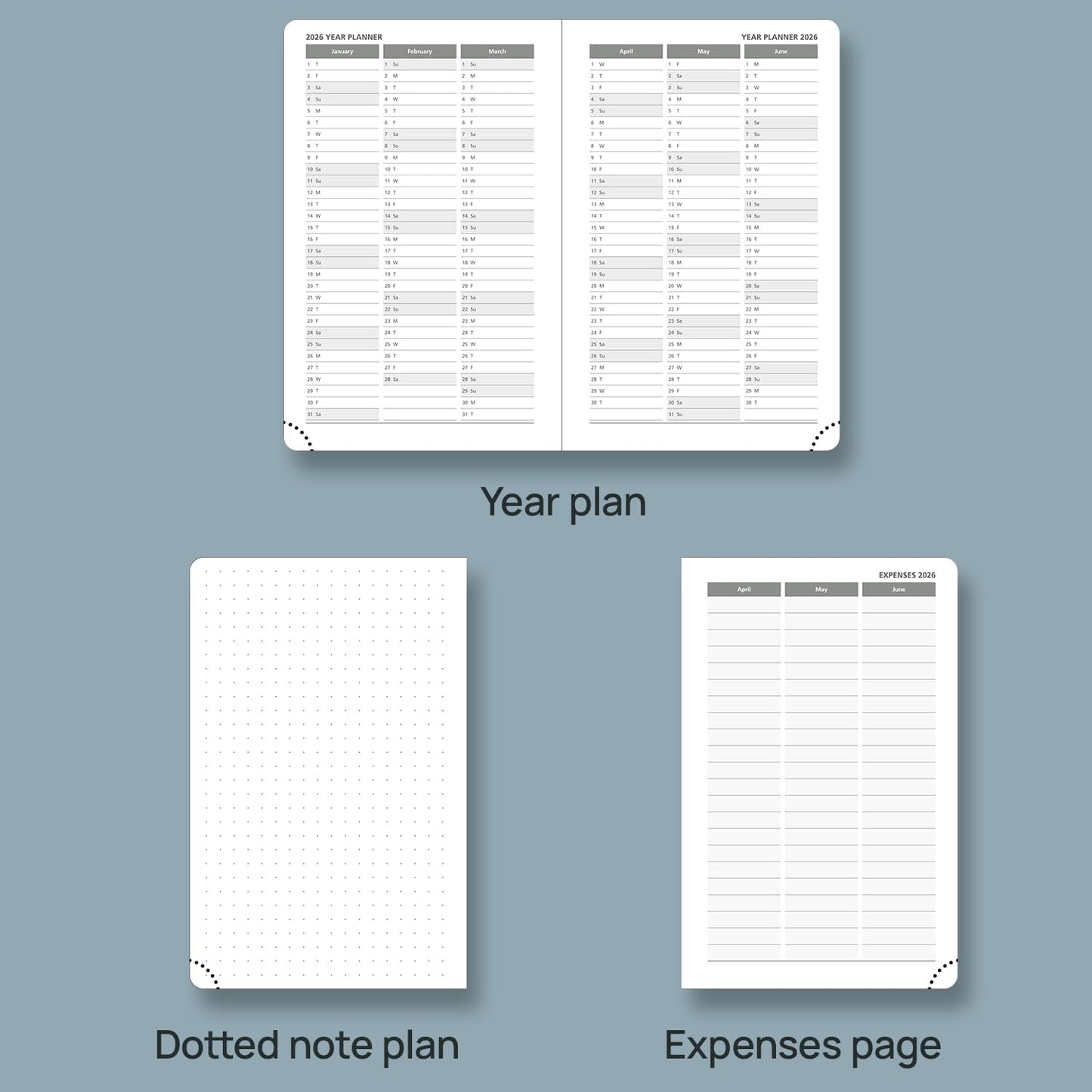 POPRUN 2026 Planner (Pocket Size 4''x 6.25'' Hardcover) - Small Calendar for Purse with Hourly Schedule & Vertical Weekly Layout, Monthly Calendars, 100 GSM - Haze Blue