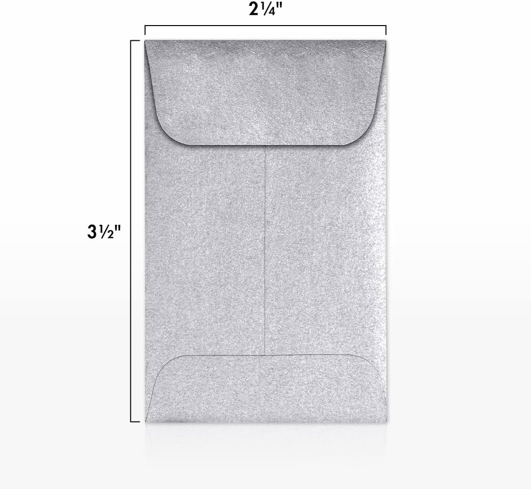 LUXPaper #1 Coin Envelopes | 2 1/4" x 3 1/2" | Silver Metallic | 80lb. Text | 50 Qty