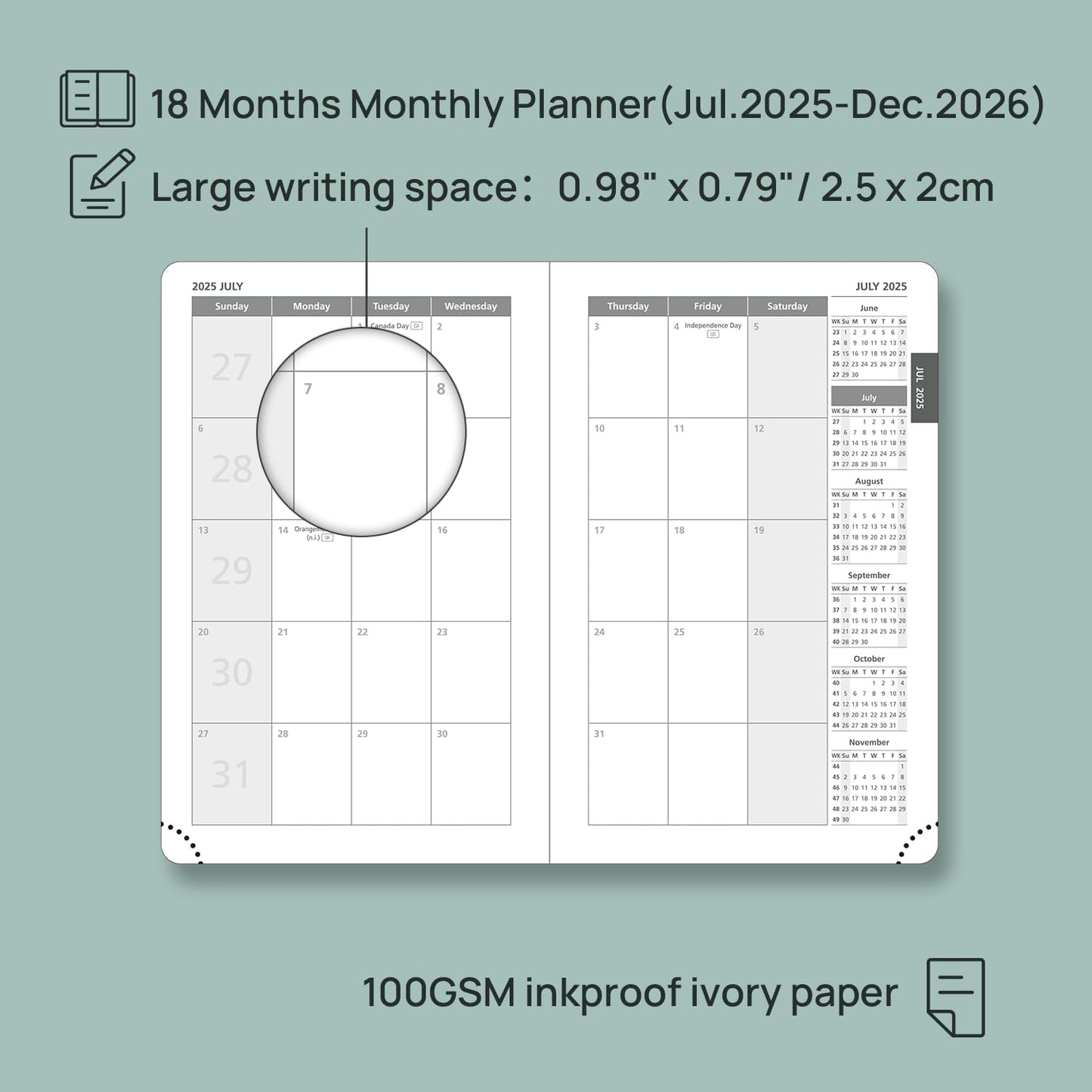 POPRUN Pocket Monthly Planner 2025-2026 (Pocket- 4''x 6.25''Soft Leather Cover) - 18 Month Calendar Book for Purse (Jul.2025-Dec.2026), 100 GSM Thick Paper - Night Sky Blue