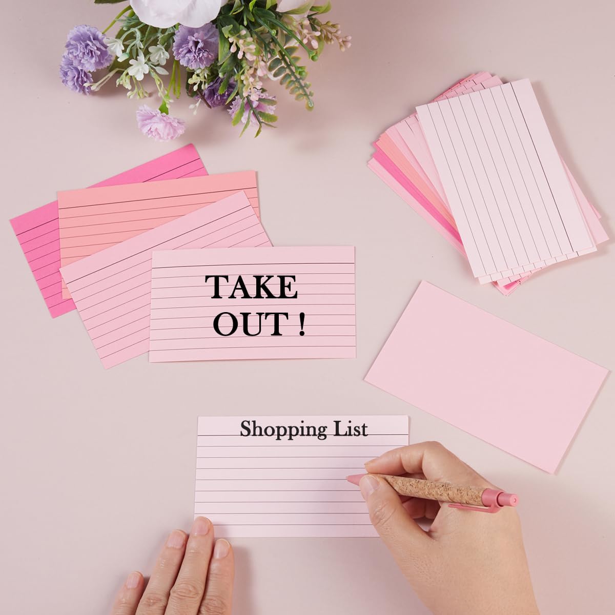 100 Sheets 3x5 Colored Ruled Note Cards Index Cards, 250 GSM Heavy Flashcards, 5 Pink