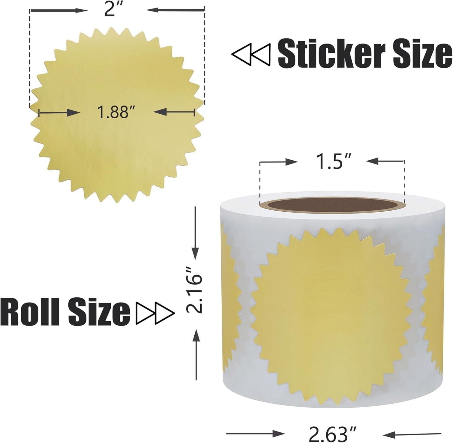 Hybsk 300pcs Notary Seals 2 inch Embossing Stickers Gold Metallic Certificate Sealing Labels with Serrated Edge for Awards Legal (Gold)