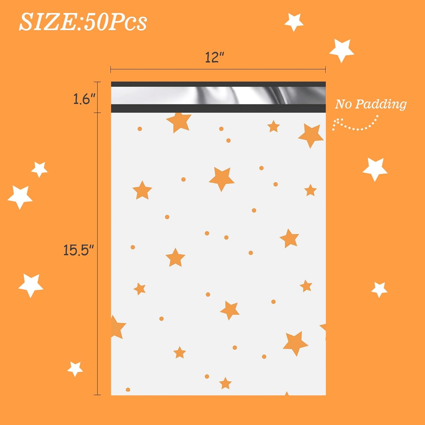 Thank You Poly Mailers 12x15.5 Inch 50 Pcs - Pentagram printed Shipping Bags, 2.4mil Thickness, Waterproof and Tear Resistant Mailing Envelopes, Self-Sealing Packaging Bags for Small Business