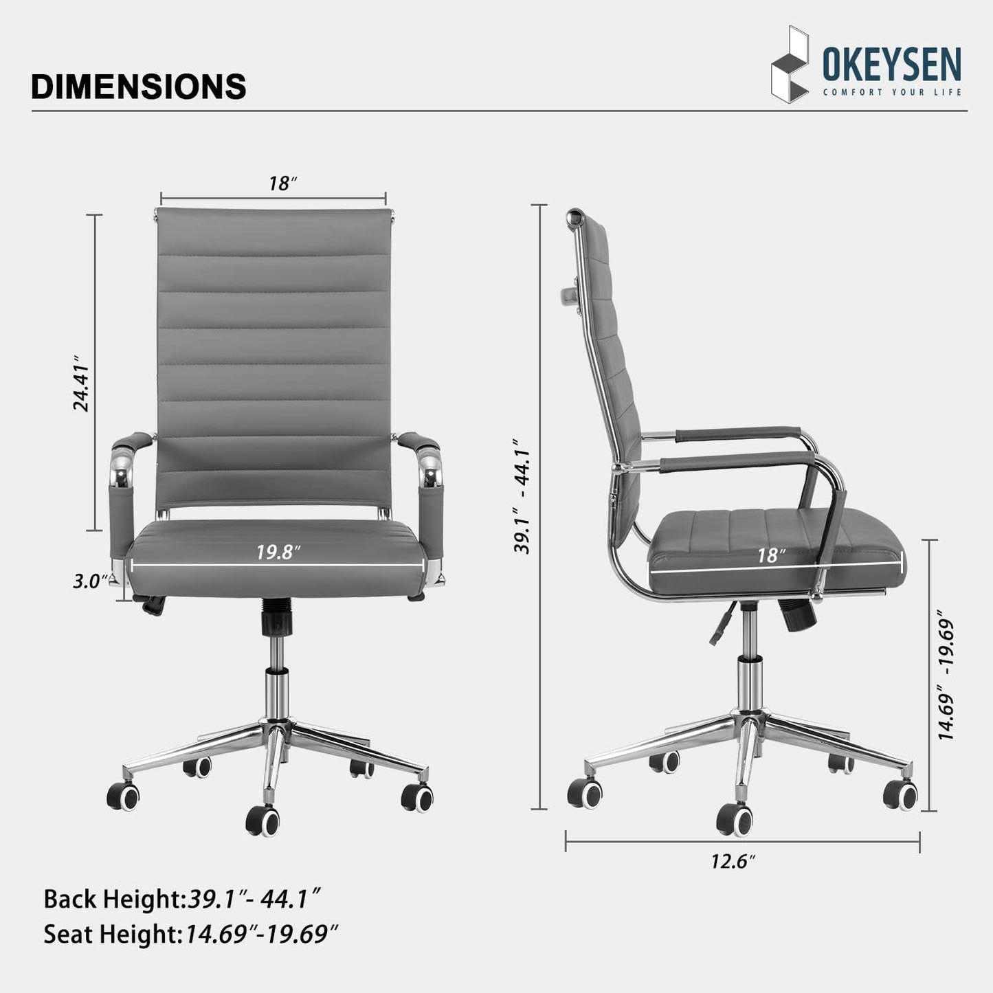 Okeysen Ergonomic Office Desk Chair, Modern PU Leather Conference Room Chairs Ribbed, High Back Executive Swivel Rolling Chair for Home, Office