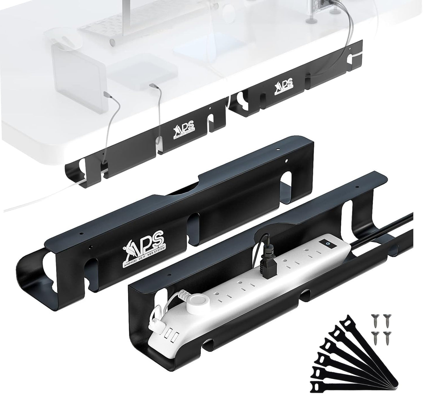 APS Cable Management Under Desk Electrical Wire Tray 16'' Perfect Standing Desk Cable Organizer to Hide Cables&Power Strips for Home Office Dorm Bathroom and More Rack (Black)