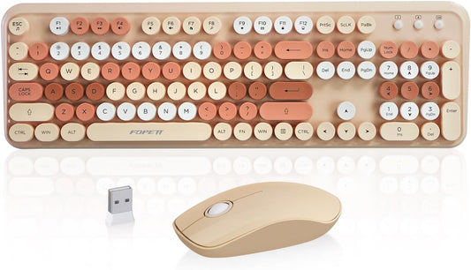 Wireless Keyboard and Mouse Combo, 2.4 GHz Wireless Full-Sized Typewriter Keyboard Mouse for Windows, Computer, Desktop, PC, Laptop (MilkTea)