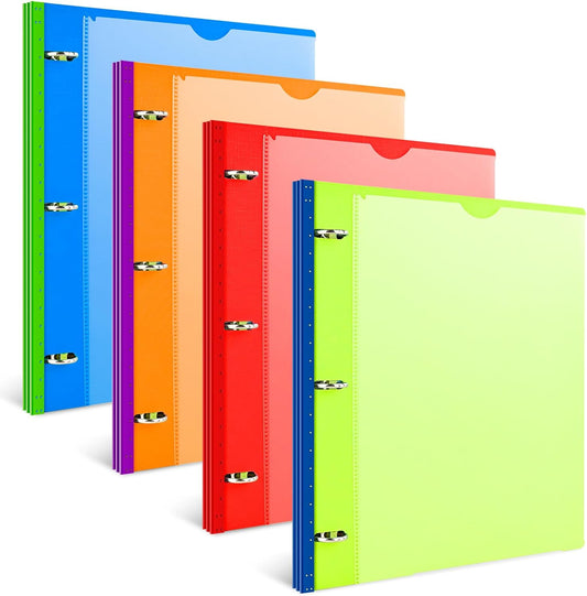 INFUN 1 Inch Telescoping 3 Ring Binder - 4PCS, Flexible Round Binder with Customizable Front Cover and Clear Catalog Pocket, 1 Inch Rings, 225 Sheet Capacity- Green, Red, Orange, Blue
