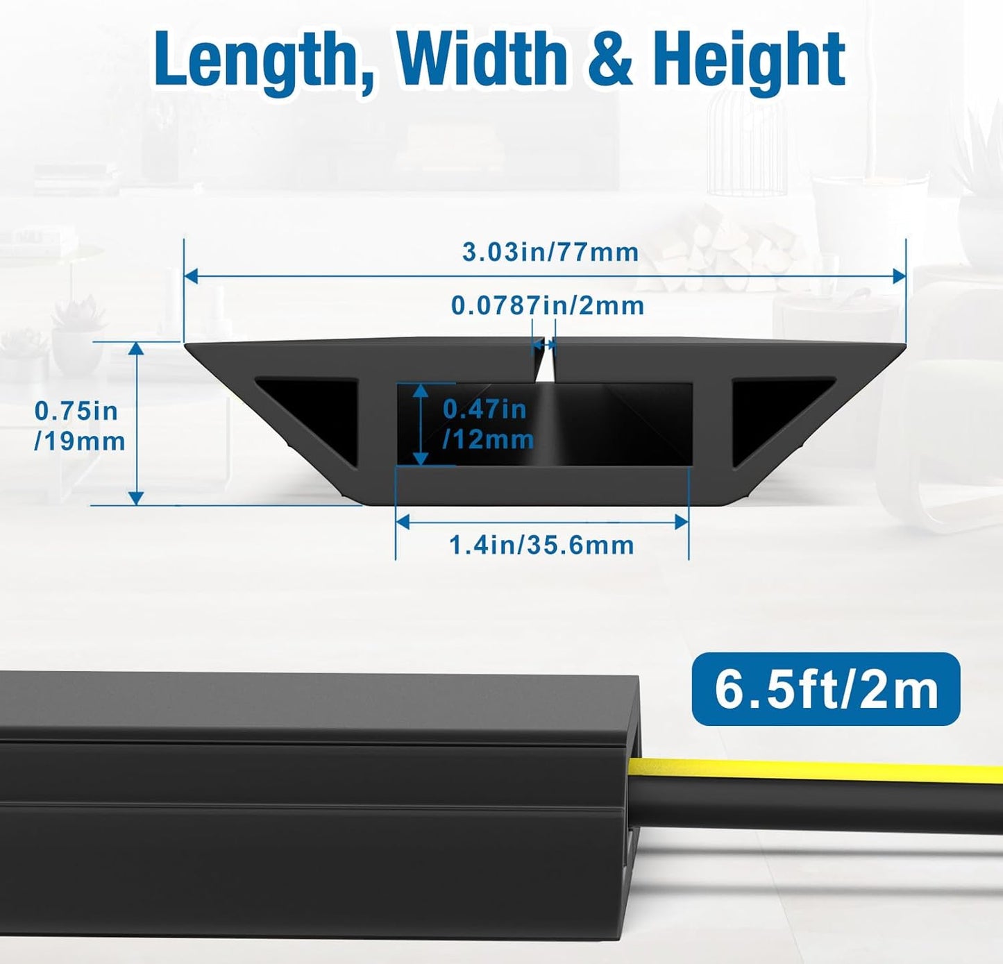 Eapele 6.5 ft Floor Cord Cover Heavy Duty Cable Protector, Easy to Unroll, Prevent Trip Hazard for Home Office or Outdoor Settings (Black)