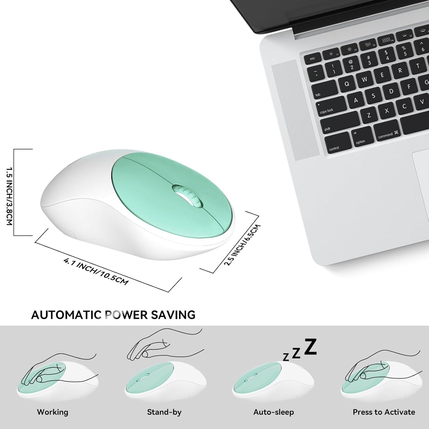 FD Wireless Keyboard and Mouse Combo - 2.4GHz USB Cordless, Cute Round Keys, Quiet and Slim Set for Laptop, Computer, TV, and Mac - Mint Green & White