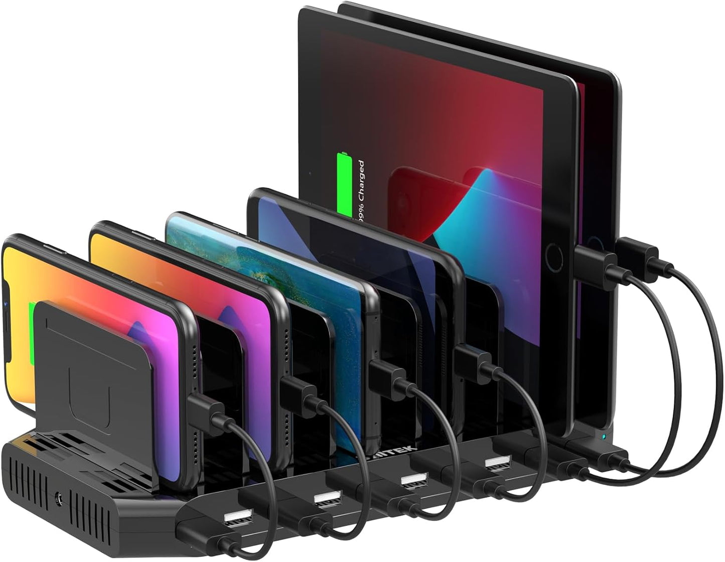 【10PCS】 Unitek Multi Charging Station, 10-Port USB Charger for Multiple Device with SmartIC Tech and Adjustable Dividers, Organizer Stand Compatible with iPad, Tablet, Kindle, iPhone - 10PCS, White