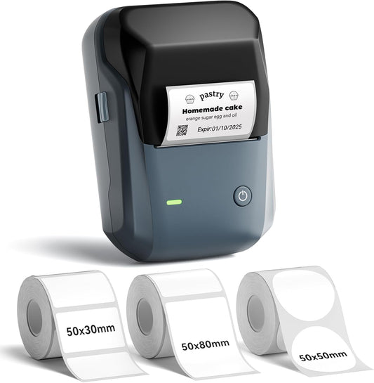NIIMBOT B1 Label Maker Machine with 3 Tapes, 50x30mm/50x80mm/ 50x50mm Round Labels, Bluetooth Thermal Label Printer for Small Business,Office,Home,School (Blue, 1 Printer+3 Roll Label)