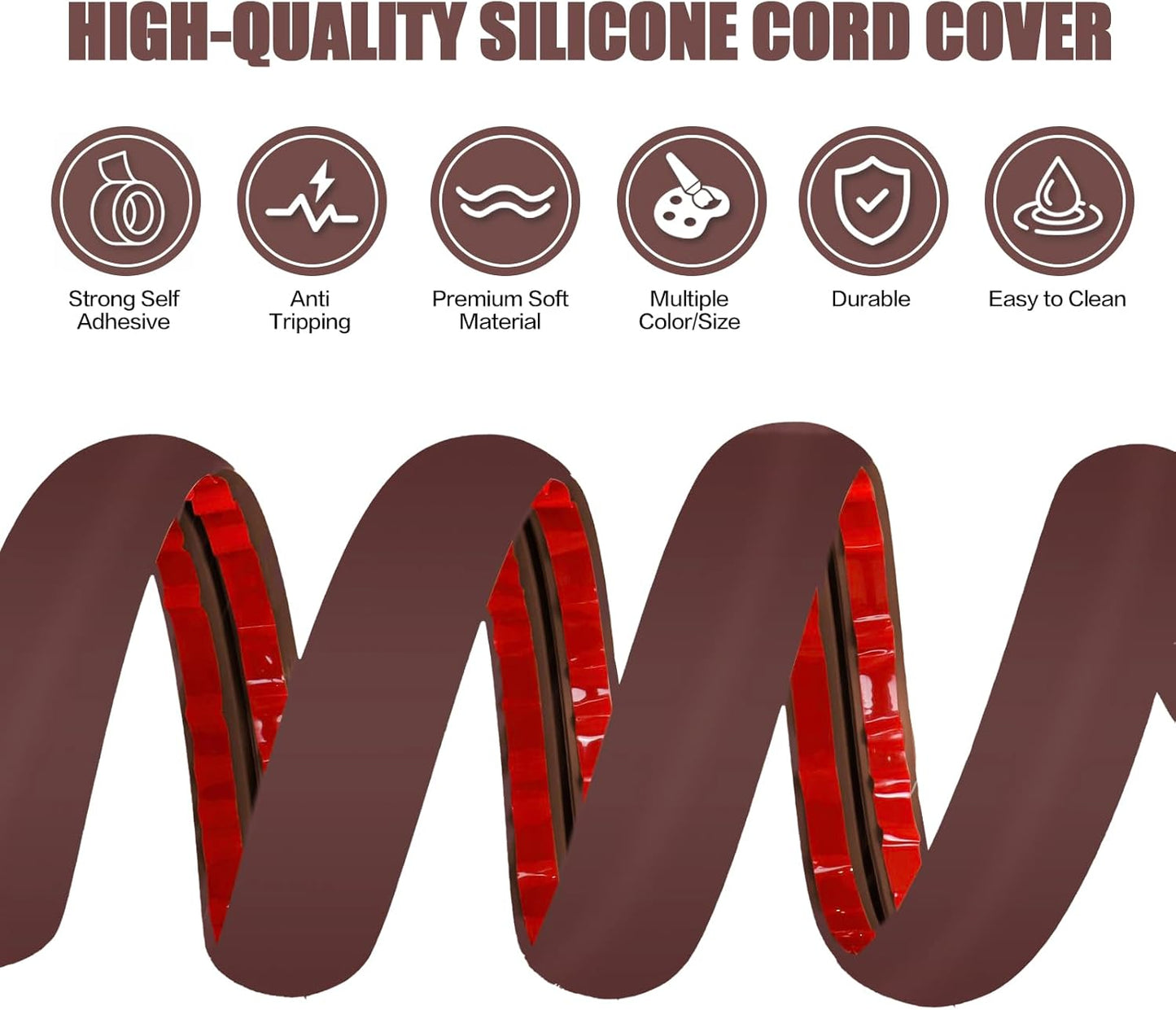 Floor Cord Cover Self Adhesive Cord Hider,3.3FT Cable Management, Extension Strip Protector for Wires, Prevent Cable Trips for Offices, Gyms, Exhibitions Cavity:0.39"(W) x 0.27"(H) Coffee