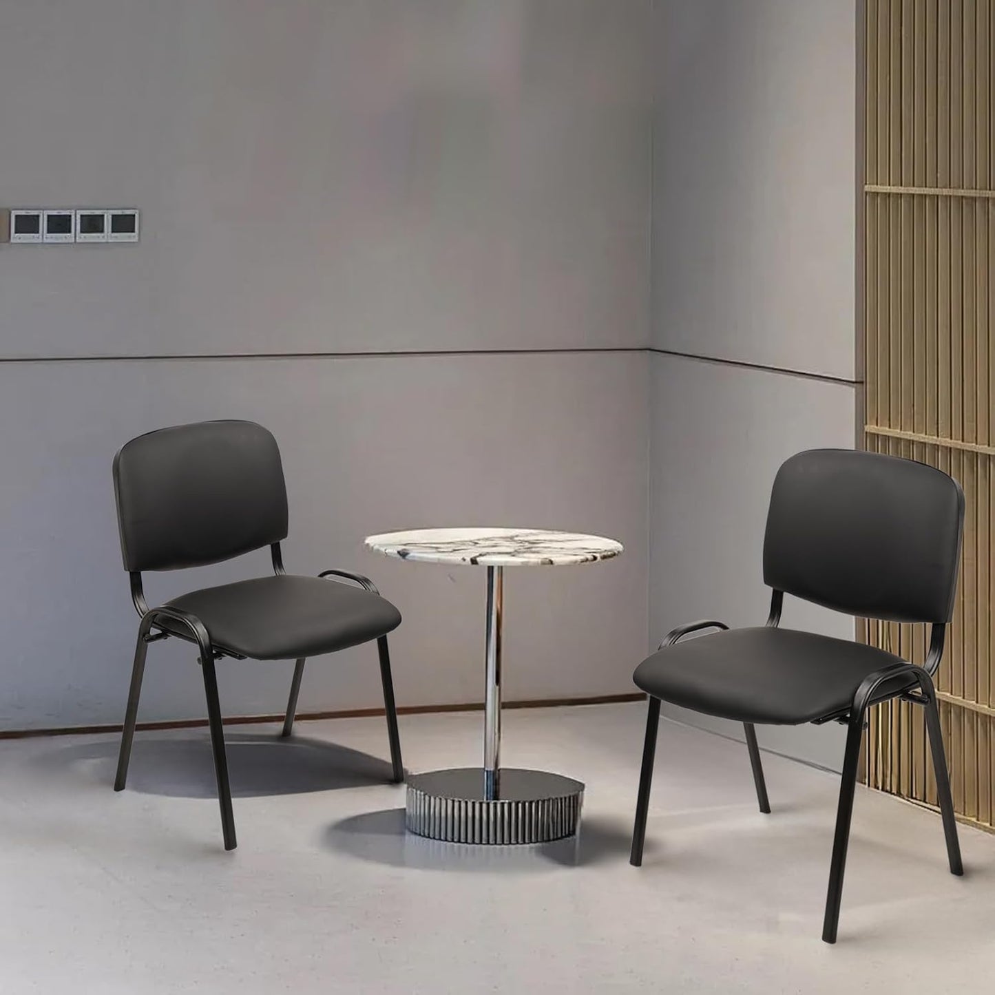 CLATINA Stacking Waiting Room Chairs, PU Leather Armless Office Guest Chair with Metal Frames, Stackable Conference Room Chairs No Wheels for Reception Lobby Side Meeting Training School, Black