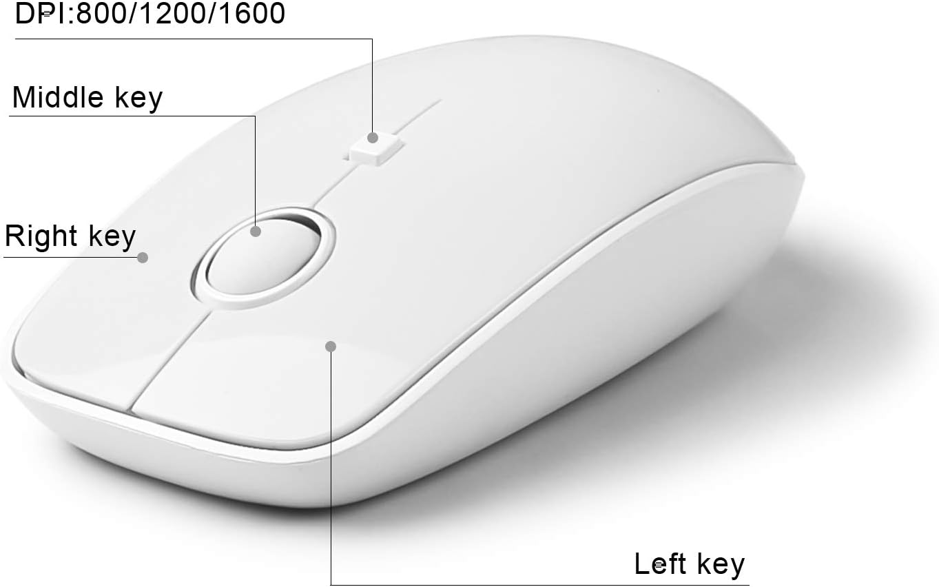 FOPETT Wireless Keyboard and Mouse Combo, 104 Keys Full-Sized 2.4 GHz Round Keycap Colorful Keyboards, USB Receiver Plug and Play, for Windows, Mac, PC, Laptop, Desktop (White)