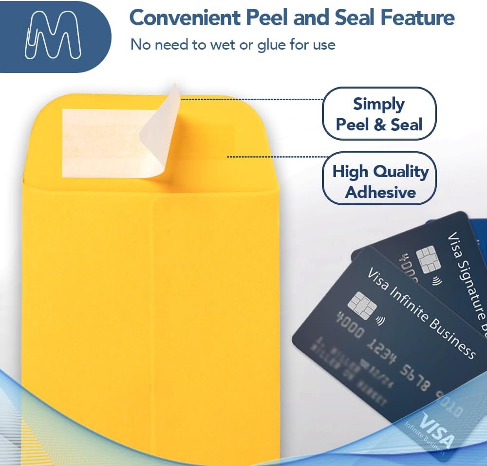 MOS #1 Gold Coin Envelopes 2.25 x 3.5 Inch 120 Pack — Self-Seal Yellow Small Envelopes for Coins, Seeds, Small Parts, Collectibles, Jewelry, Craft Storage