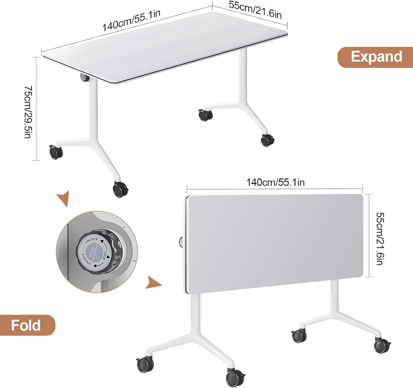 Conference Table, Folding Conference Tables for 2-20 People, Modern Conference Room Table with Wheels, Super Sturdy Large Rectangle Mobile Meeting Seminar Tables for Office (8PCS 55.1in)