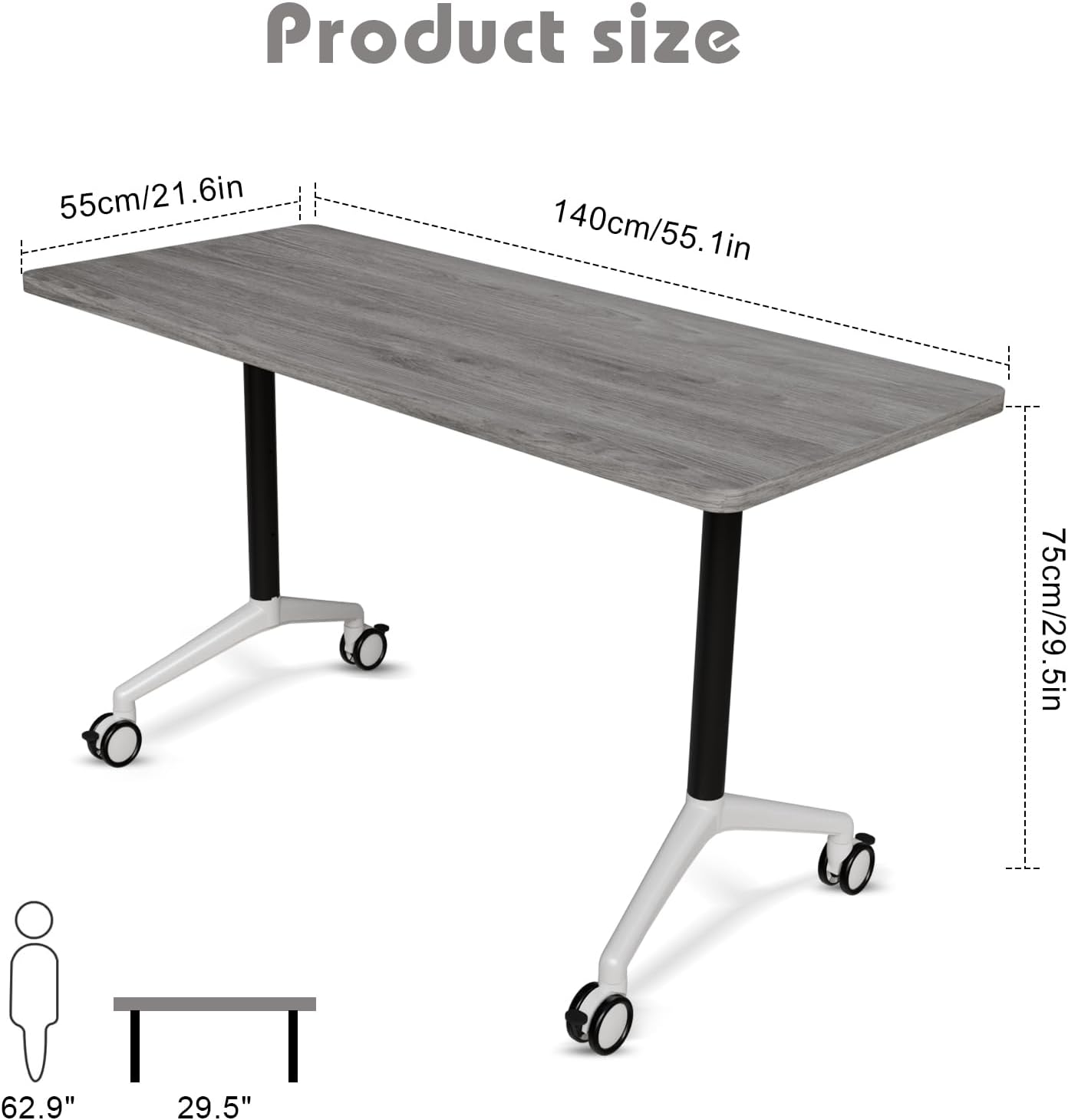 Conference Room Table with Flip-Top Design for Dynamic Meetings, Business Table Computer Desk with Heavy-Duty Frame,Foldable Seminar Meeting Tables for Home Office (2, B, 55.1IN)
