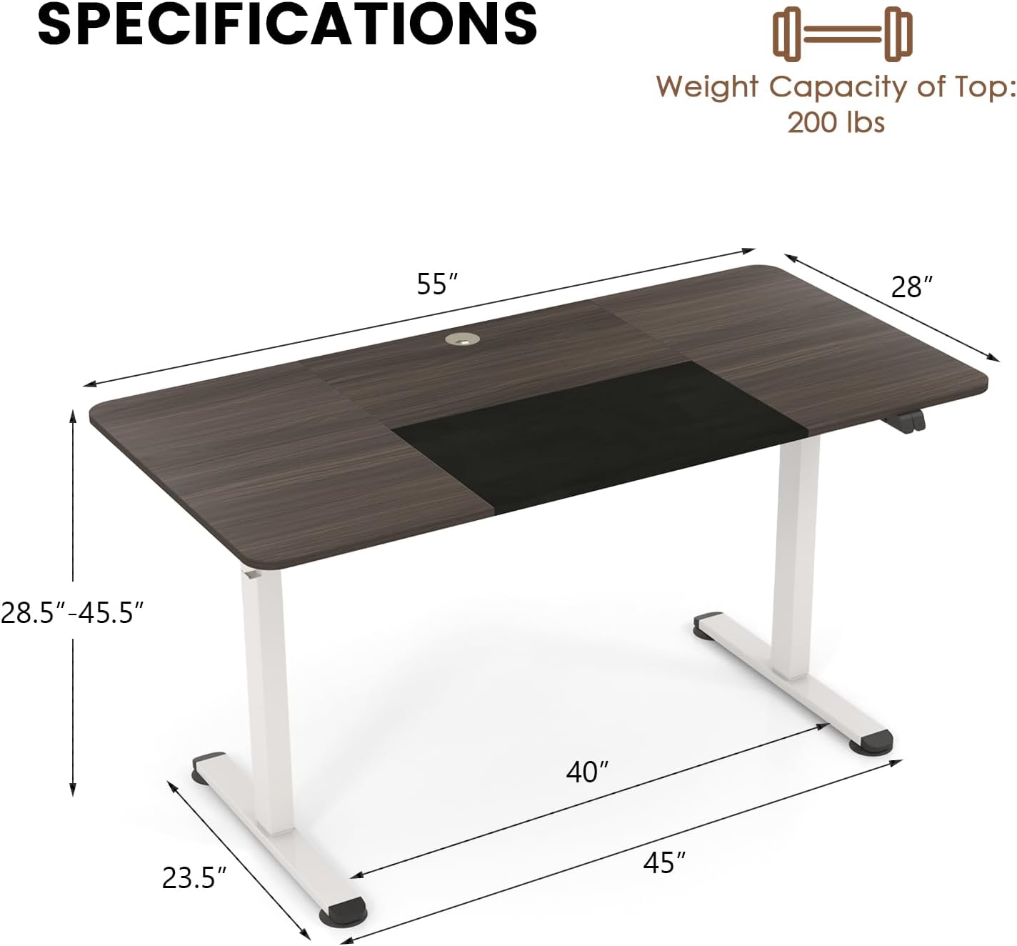 GOFLAME Height Adjustable Electric Standing Desk, 55 x 28 Inch Sit Stand Up Electric Desk with Headphone Hook, Ergonomic Standing Workstation, Electric Standing Desk with Metal Frame, Dark Grey