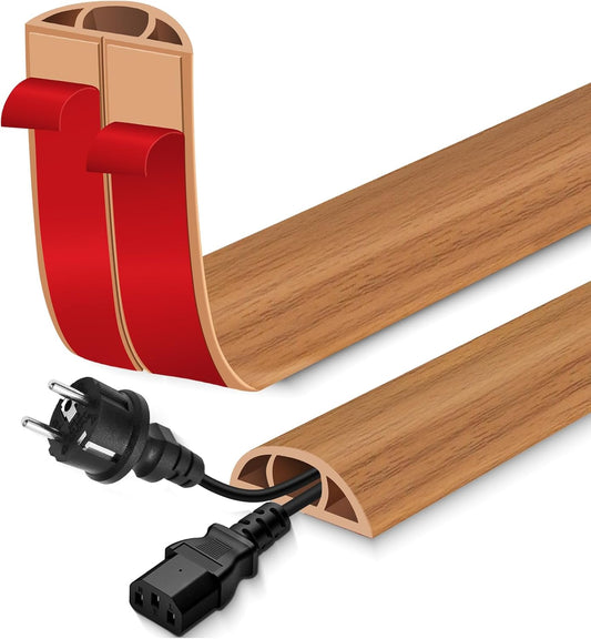 Floor Cord Cover for Wires on Floor Self Adhesive Cord Hider Floor Cable Management Wire Covers for Cords Protector Prevent Cable Trips Cord Cavity W 0.59" x H 0.31", Brown Wood, 10Ft