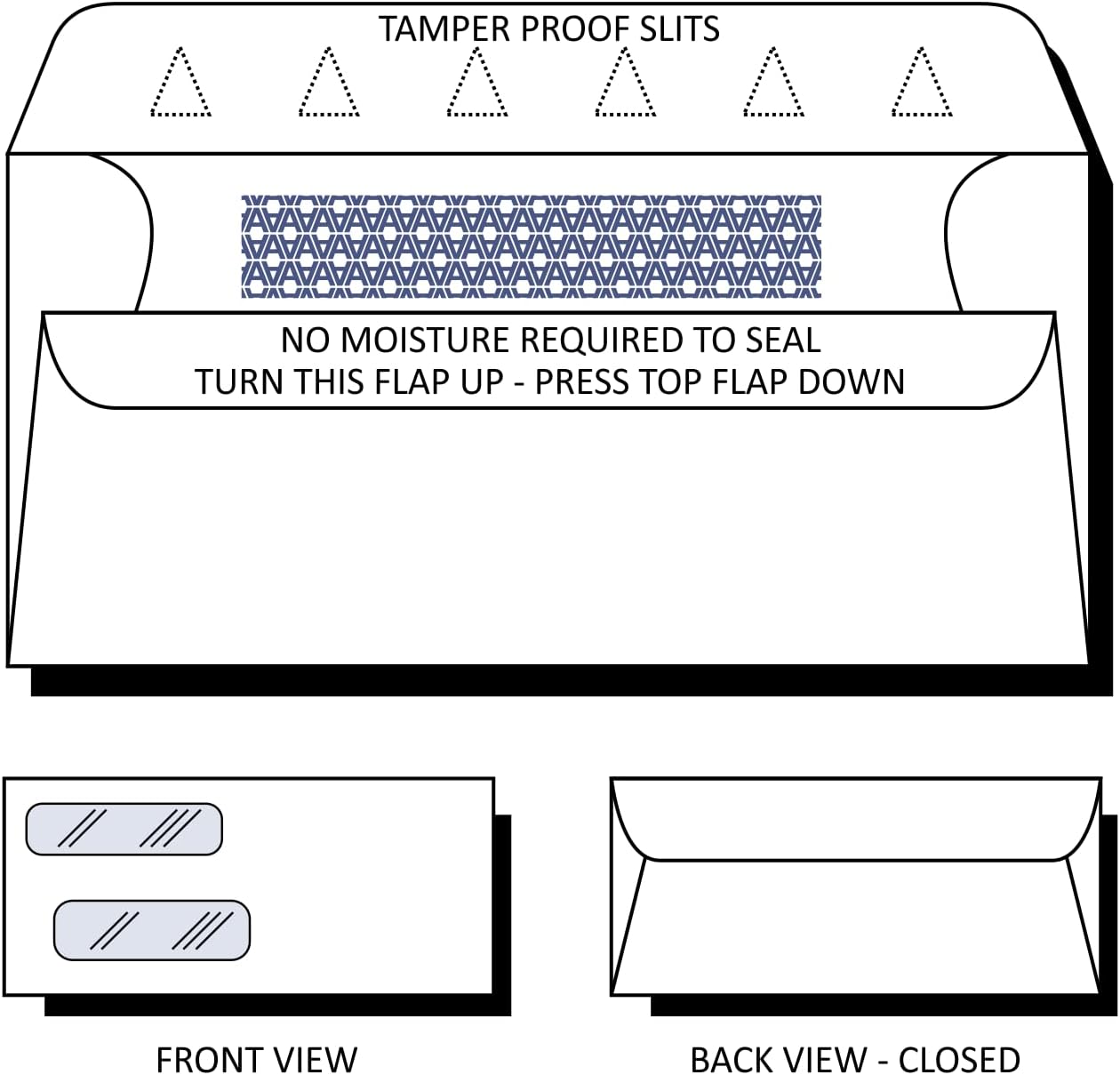 Compuchecks Double Window Envelopes #9- Flip and Seal Flap, Security Business Mailing Envelopes - Tamper Evident, Security Tint - 500 Count